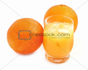 freshly squeezed orange juice and two pieces of fruit