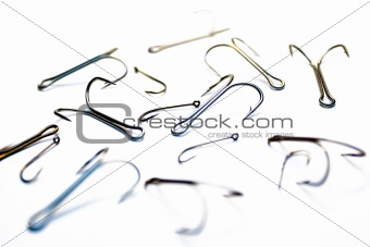 Set of fishing hooks on a white background