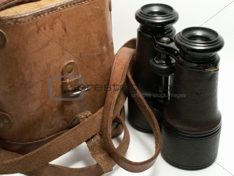 Old Binoculars And  Leather Case