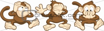 Hear no evil, see no evil, speak no evil monkeys illustration