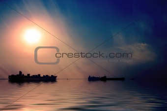 Ships at sunset