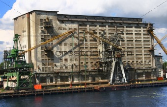 warehouse with cranes