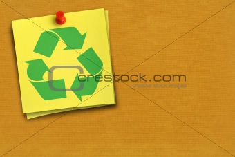 recycling symbol on yellow note