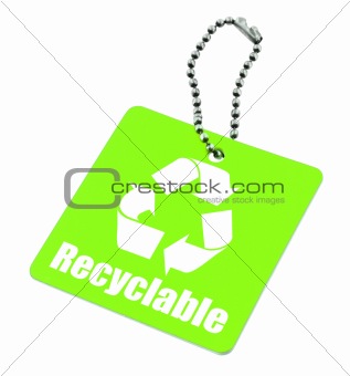 green tag with recyclable symbol