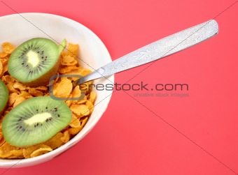 cornflakes with kiwi slices