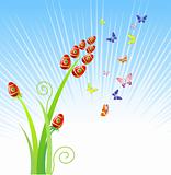Easter eggs-flowers / with butterfly / vector