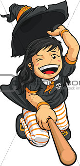 Cartoon of Cheerful Halloween Witch