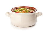 bowl of bean soup on white background