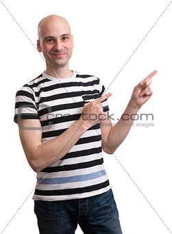 young man pointing towards something interesting