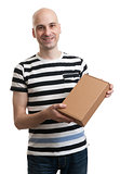 Smiling handsome male with box