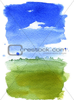 Summer landscape watercolor