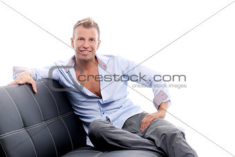 Sexy guy having a photo session in studio