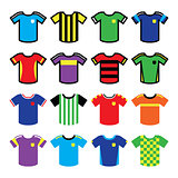 Football or soccer jerseys colorful icons set