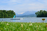 View to Lake Sempach and the Alps