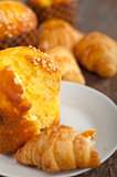 fresh baked muffin and croissant 