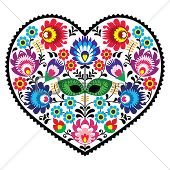 Polish olk art art heart embroidery with flowers - wzory lowickie