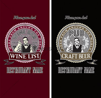 set of menu templates for wine and beer