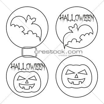 Vector hand drawn Halloween sign set with pumpkin and bat