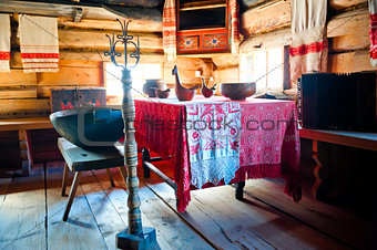 Russian old-fashioned traditional interior hut