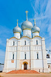 beautiful white stone Orthodox Cathedral with gray domes