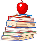 Pile book and red apple