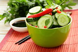 cucumber salad with red chili pepper and cilantro, Asian food