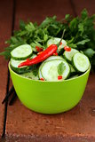 cucumber salad with red chili pepper and cilantro, Asian food