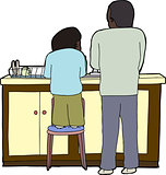 Family Washing Dishes
