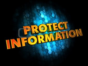 Protect Information - Gold 3D Words.