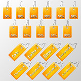 Illustration of orange labels with offers
