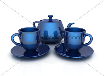 3d cups and teapot 