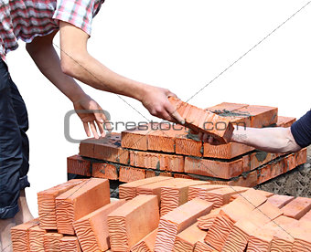 Workers laid red bricks