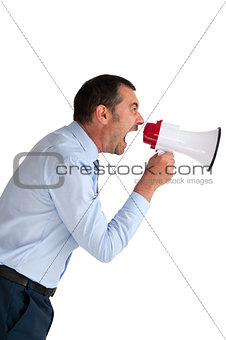 businessman shouting megaphone isolated 