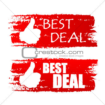 best deal with thumb up sign, red drawn labels