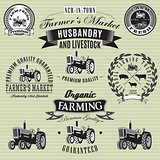 set of labels with a tractor for livestock and crop