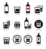 Whisky or Whiskey alcohol icons set