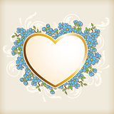 Golden heart and blue flowers