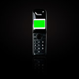 Wireless phone. Cordless phone with reflection on black gradient