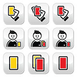 Football or soccer yellow and red card icons set