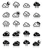 Cute cloud - Kawaii, Manga black icons with different expressions - happy, sad, angry