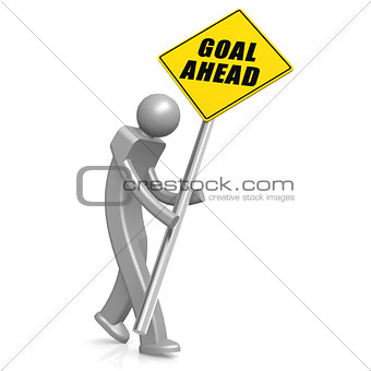 Man with goal ahead road sign