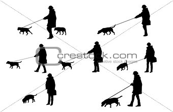 girl with a dog silhouettes 