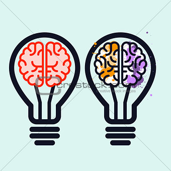 Light bulb with brain and blots inside - creativity symbol