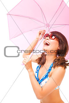 young woman holding  a umbrella to cover the sunlight