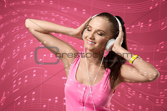 funny woman listening music 