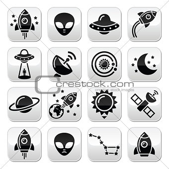 Space and UFO vector icons set