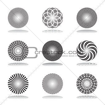 Design elements set.Patterns in circle shape. Abstract icons. 