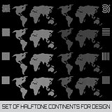 Set of halftone continents for design