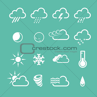 Simple forecast weather icons - sunny, foggy and snowy clouds