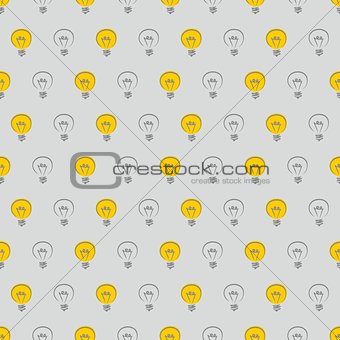 Seamless vector pattern, texture, background with light bulbs turn on and off random on grey blue background